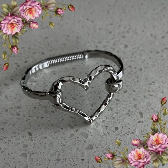 Geometric Heart Open Cuff Bracelet - Picture 1 of 9